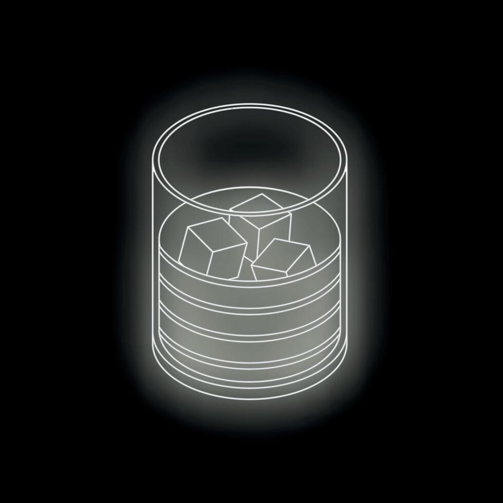 White line drawing of a rocks glass containing ice cubes and an alcoholic beverage vector