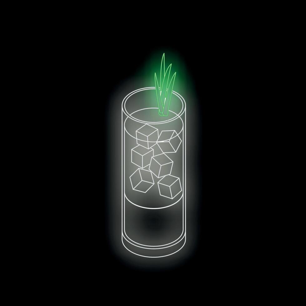 Green neon cocktail glowing on black background vector