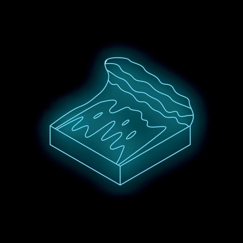 Glowing neon blue tsunami wave icon isometric style vector