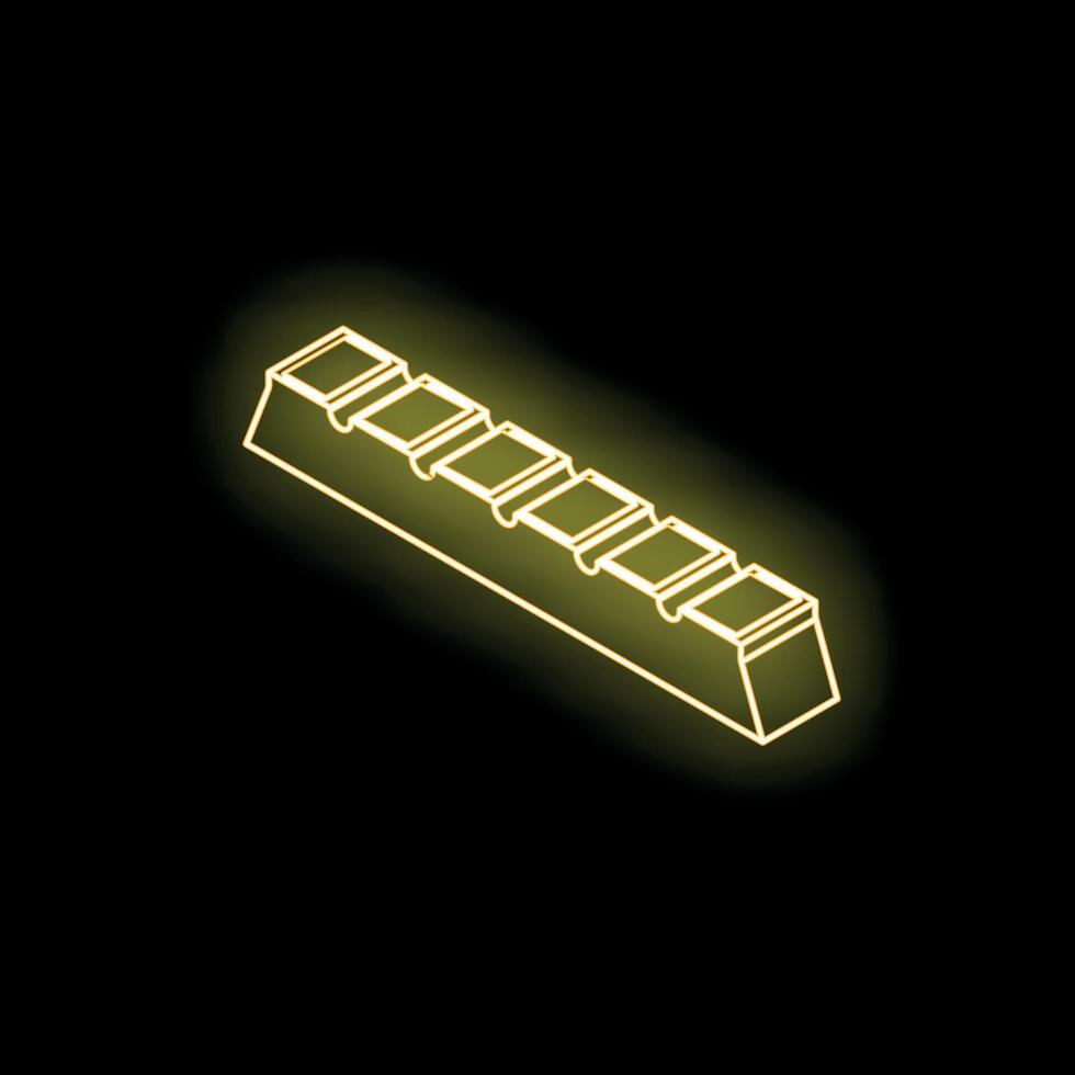 Neon yellow chocolate bar icon glowing on black background vector