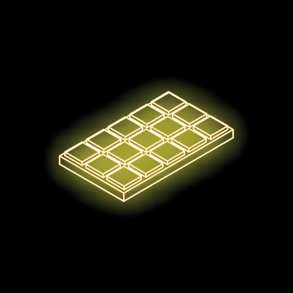 Yellow neon chocolate bar sign shining on black background vector