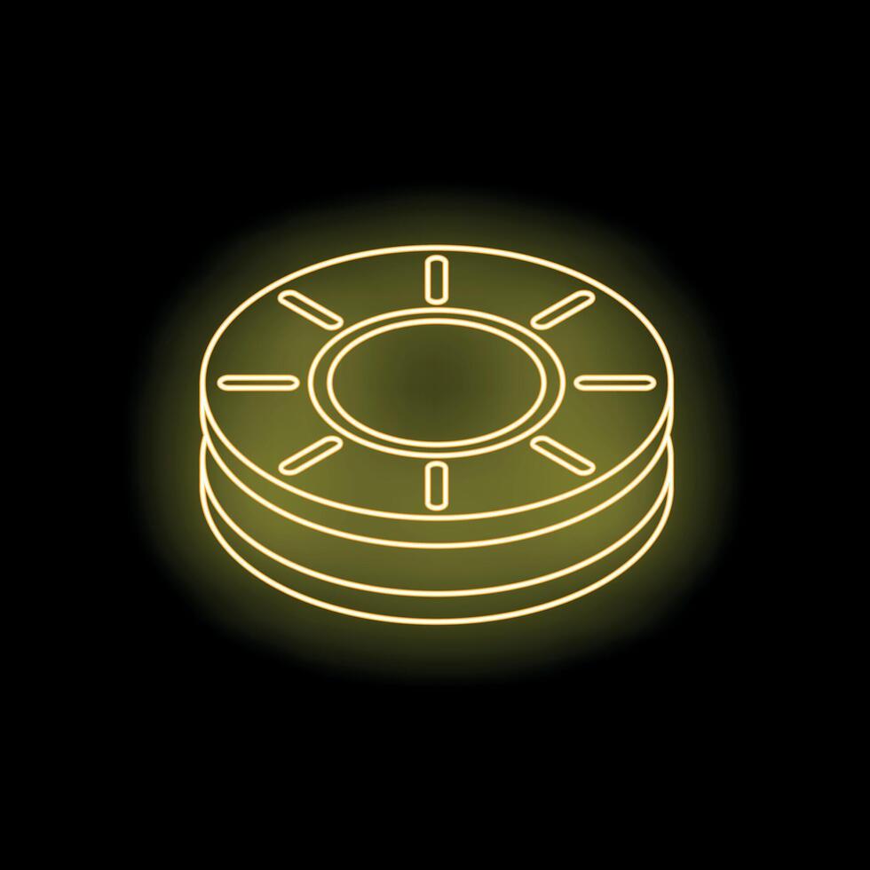 Neon poker chips stack glowing on black background vector