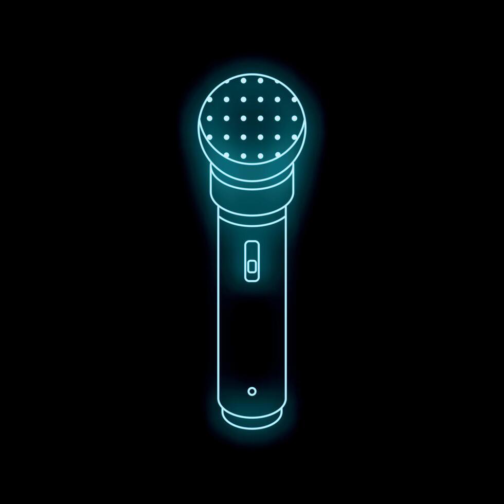 Neon microphone glowing on black background vector