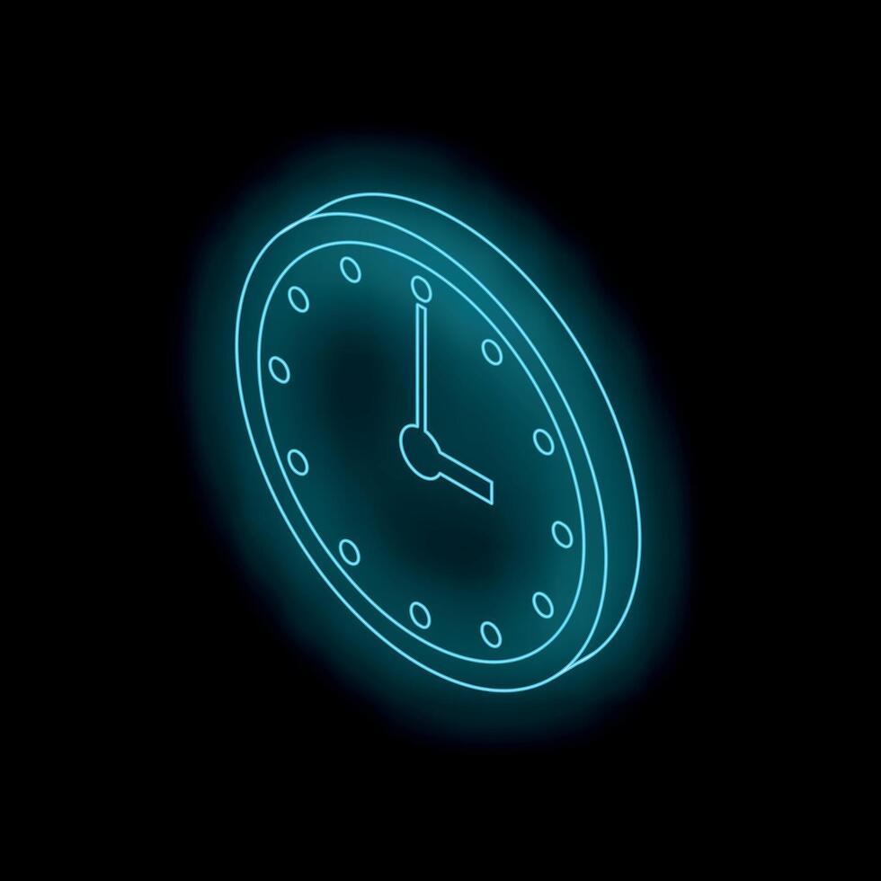 Neon blue clock showing time passing by on black background vector
