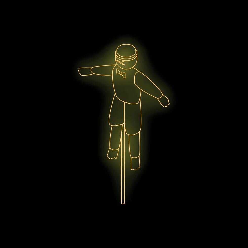 Neon scarecrow standing with open arms on black background vector
