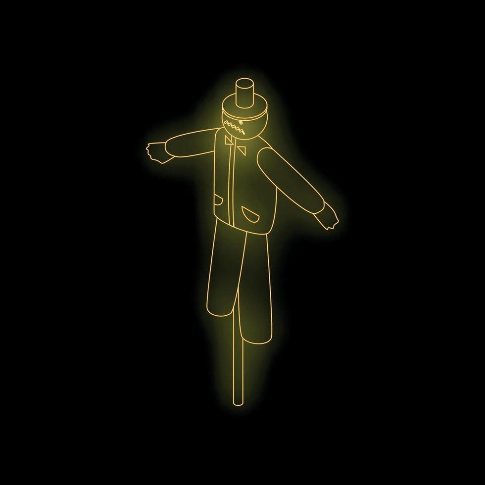 Neon scarecrow standing with open arms on black background vector