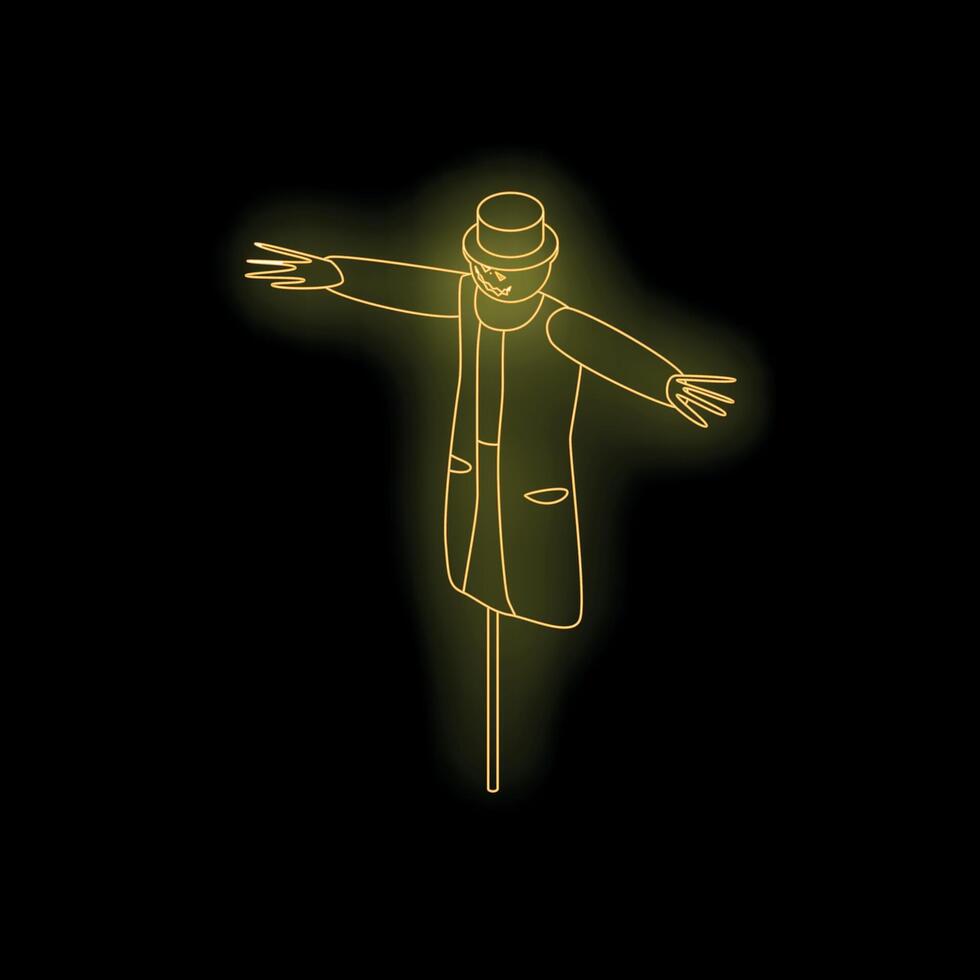 Neon scarecrow standing in the dark with arms outstretched vector