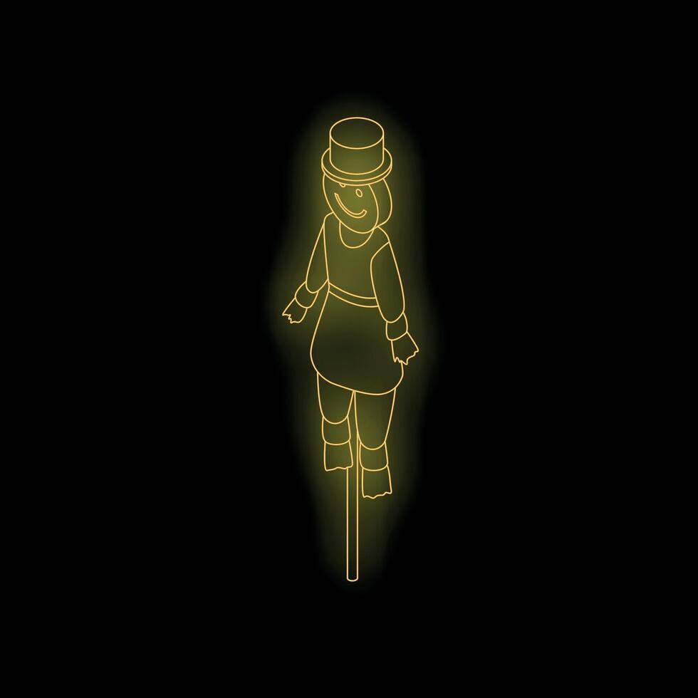 Yellow neon scarecrow standing on black background vector
