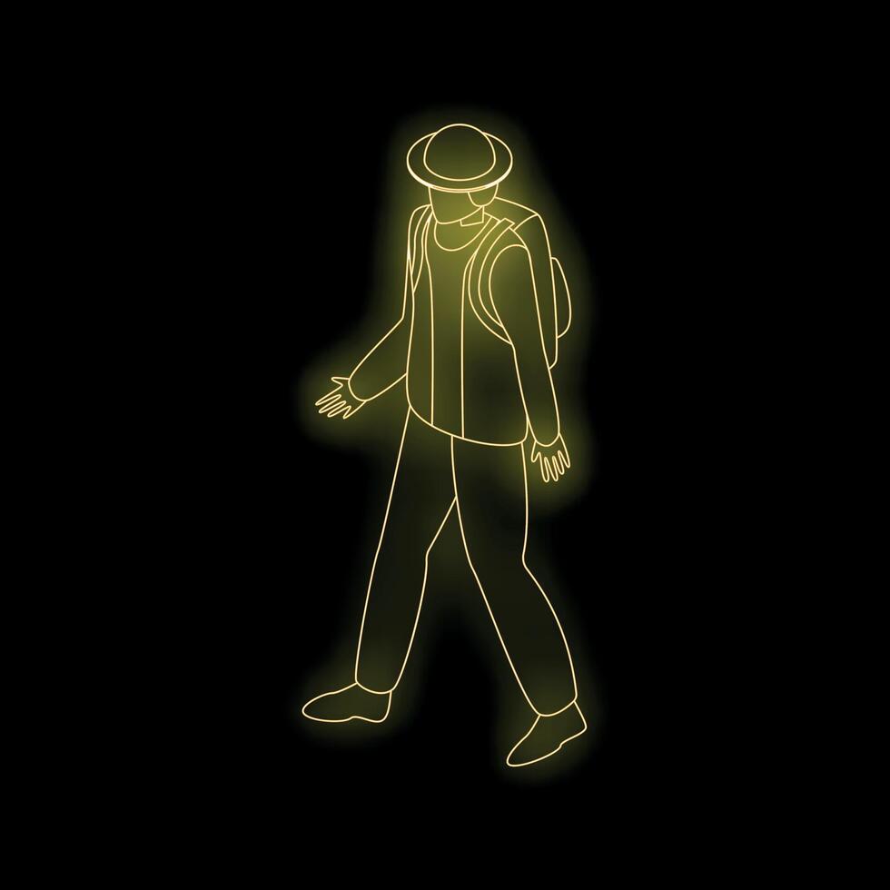 Young tourist walking with backpack in neon light vector