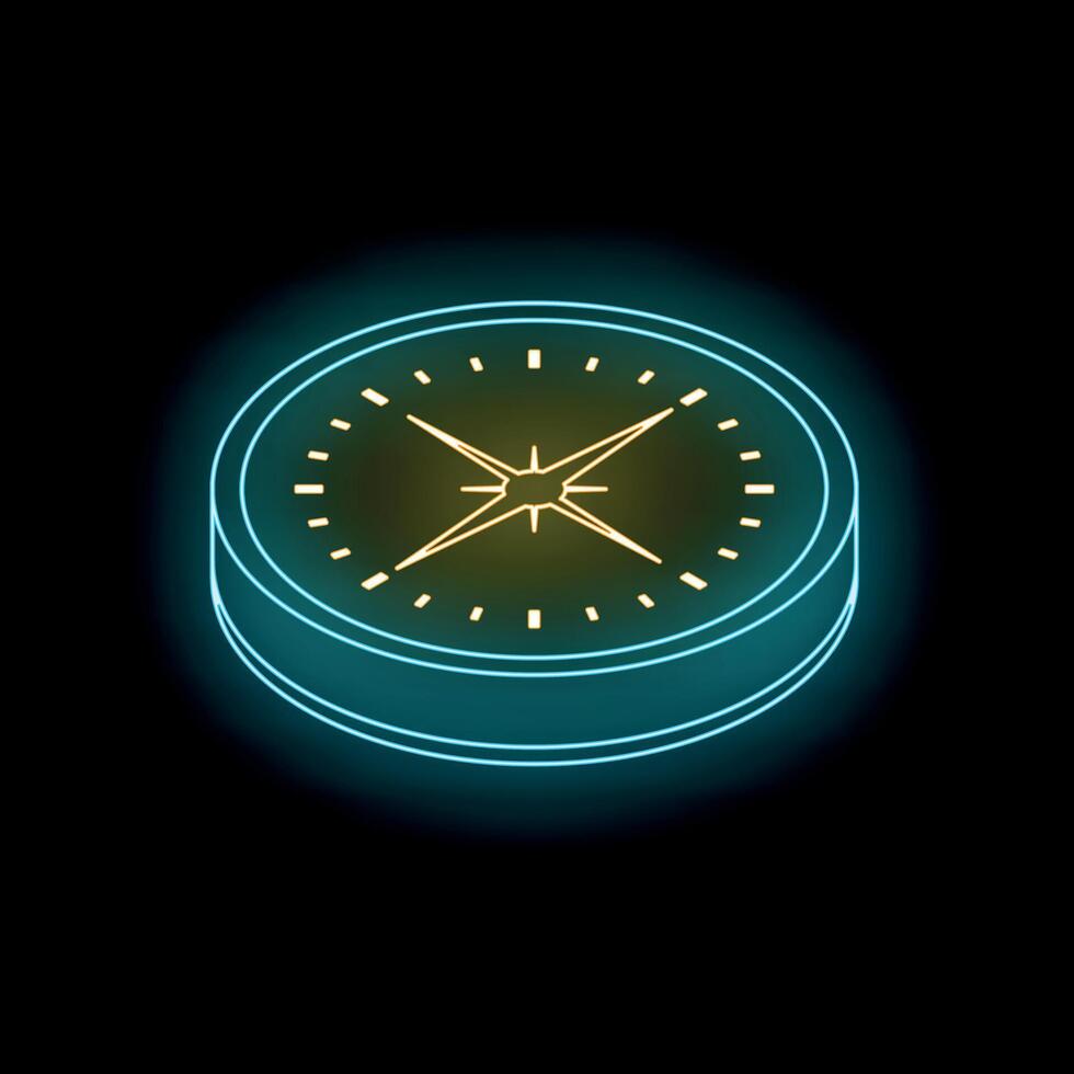 Glowing neon compass showing direction on black background vector
