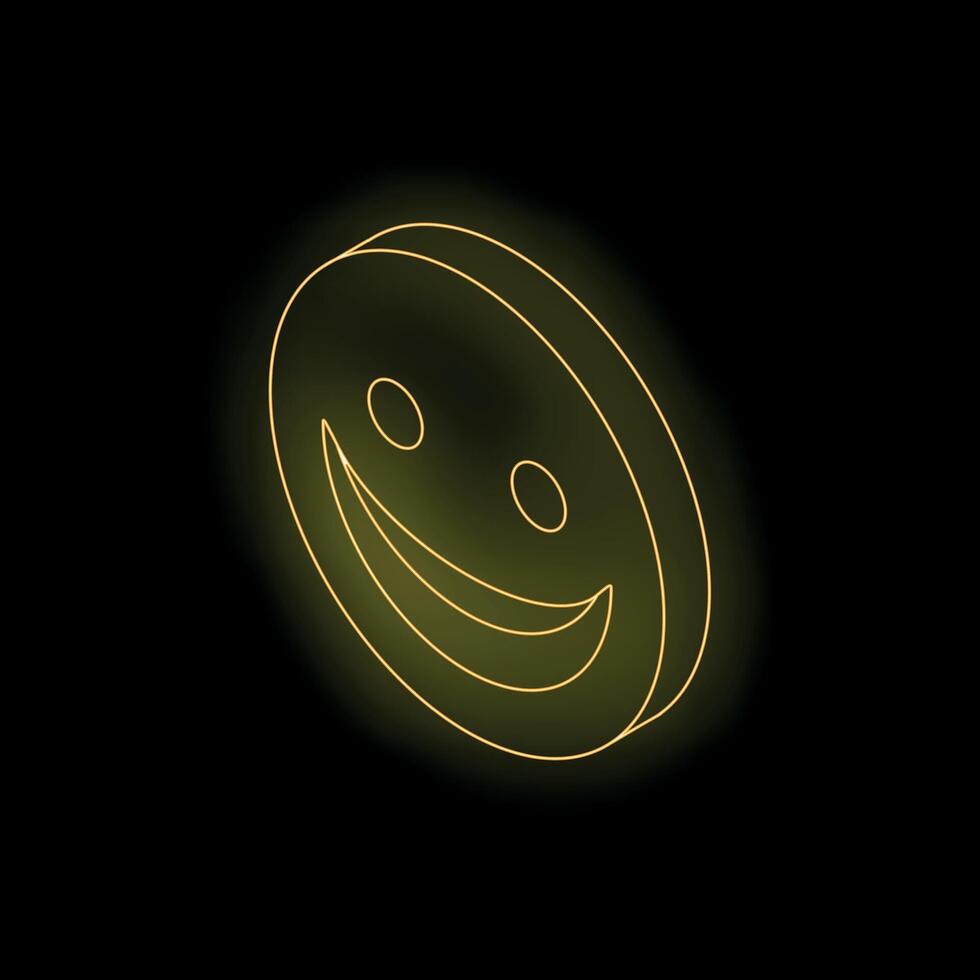 Golden neon light showing happy emoticon on black background vector