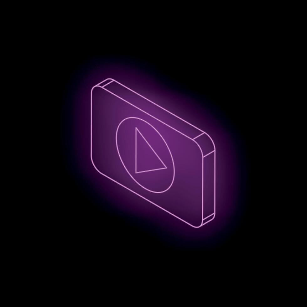 Neon pink play button icon showing concept of watching vector