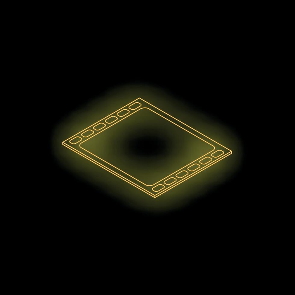 Neon yellow film strip glowing on black background vector
