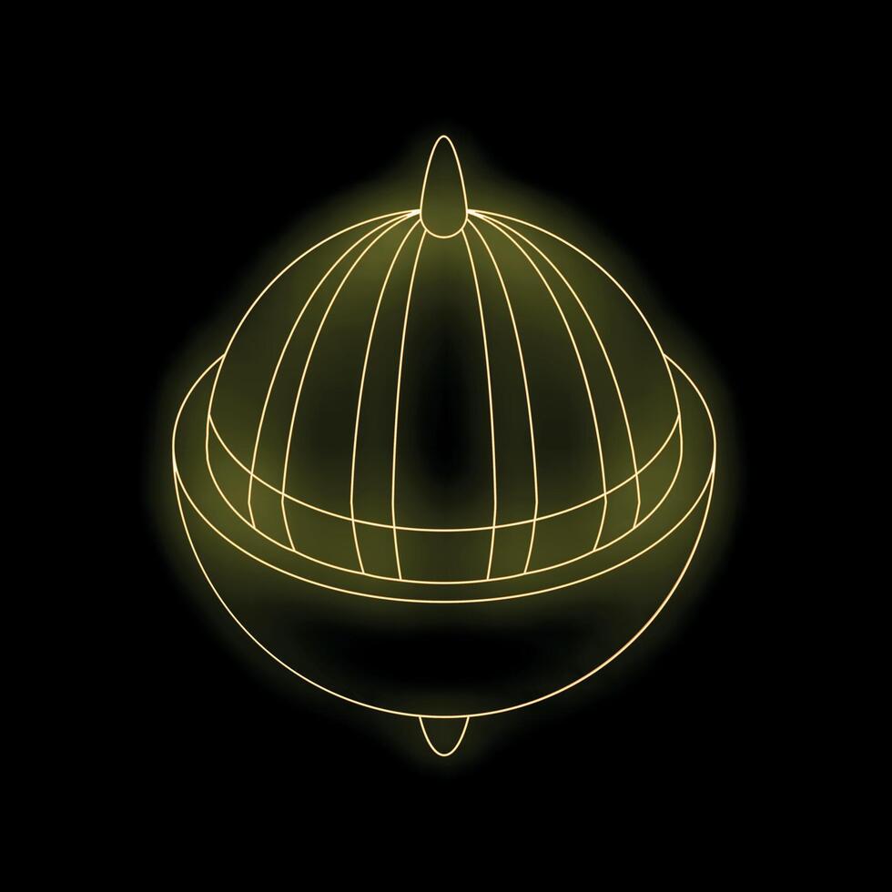 Neon gyroscope spinning on black background vector