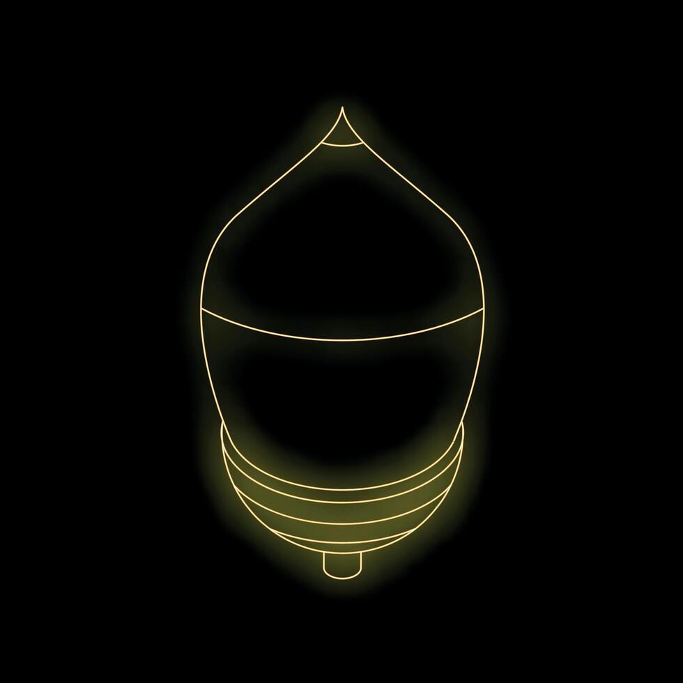 Neon glowing spinning top toy on black background vector