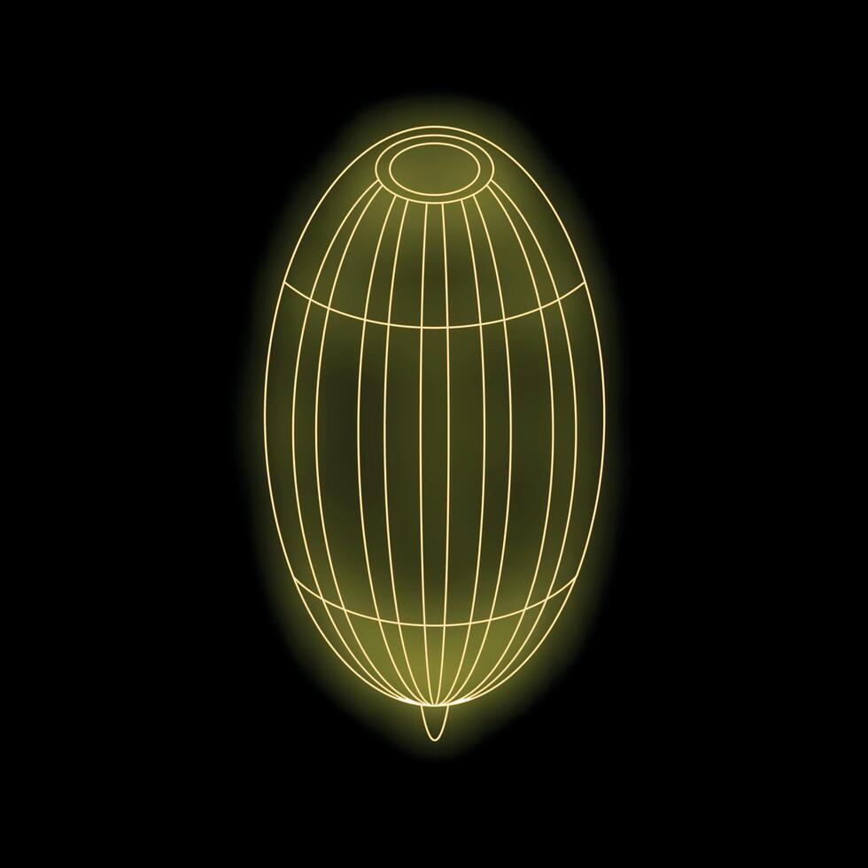 Golden wireframe shape glowing on black background vector
