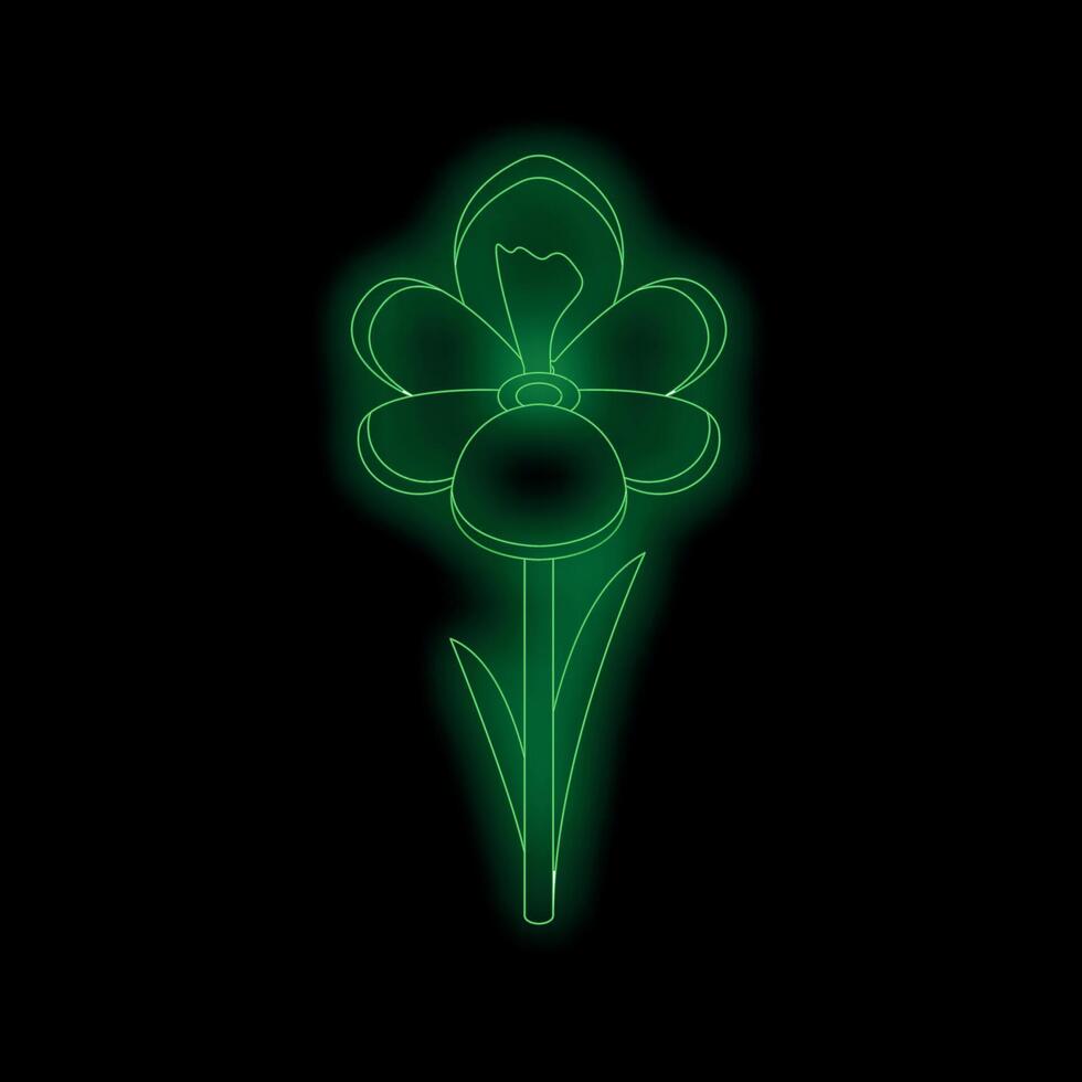 Green neon flower glowing on black background vector