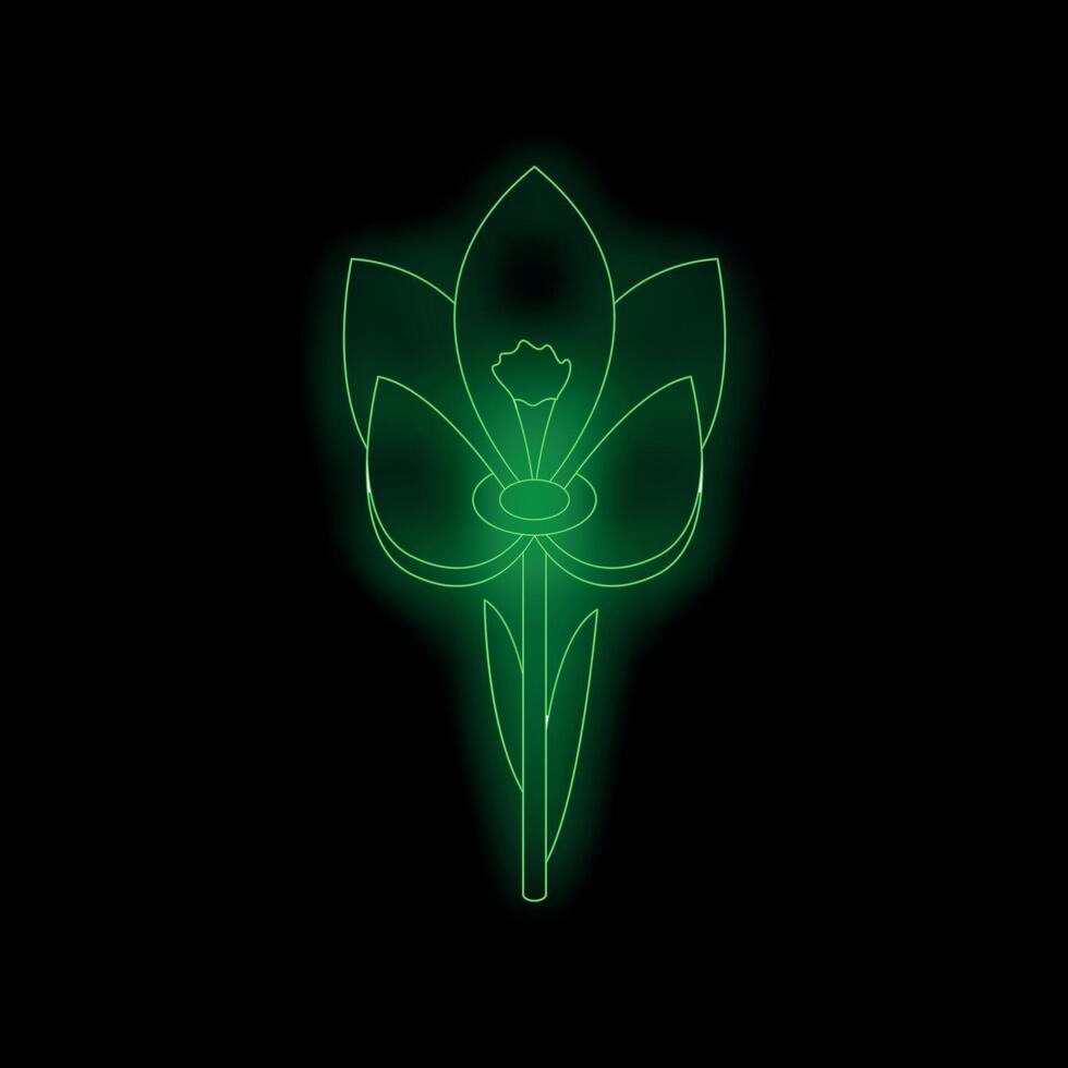 Green neon flower shining on black background vector