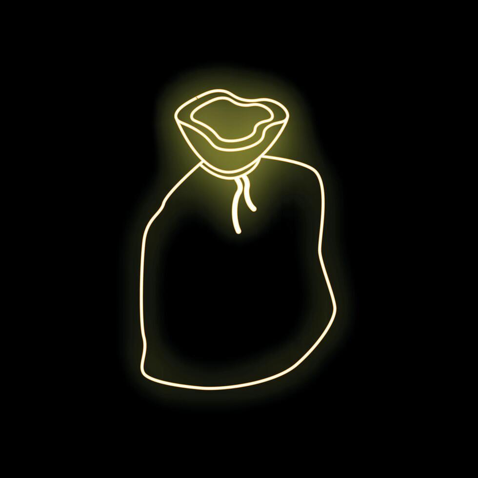 Yellow neon sign of full sack on black background vector