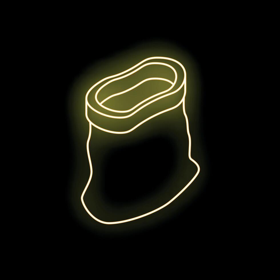 Neon yellow open sack shining in the dark vector