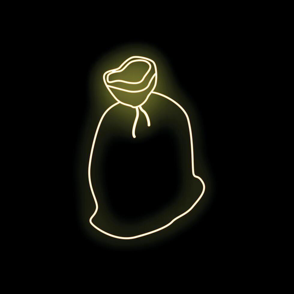 Neon yellow sack glowing on black background vector