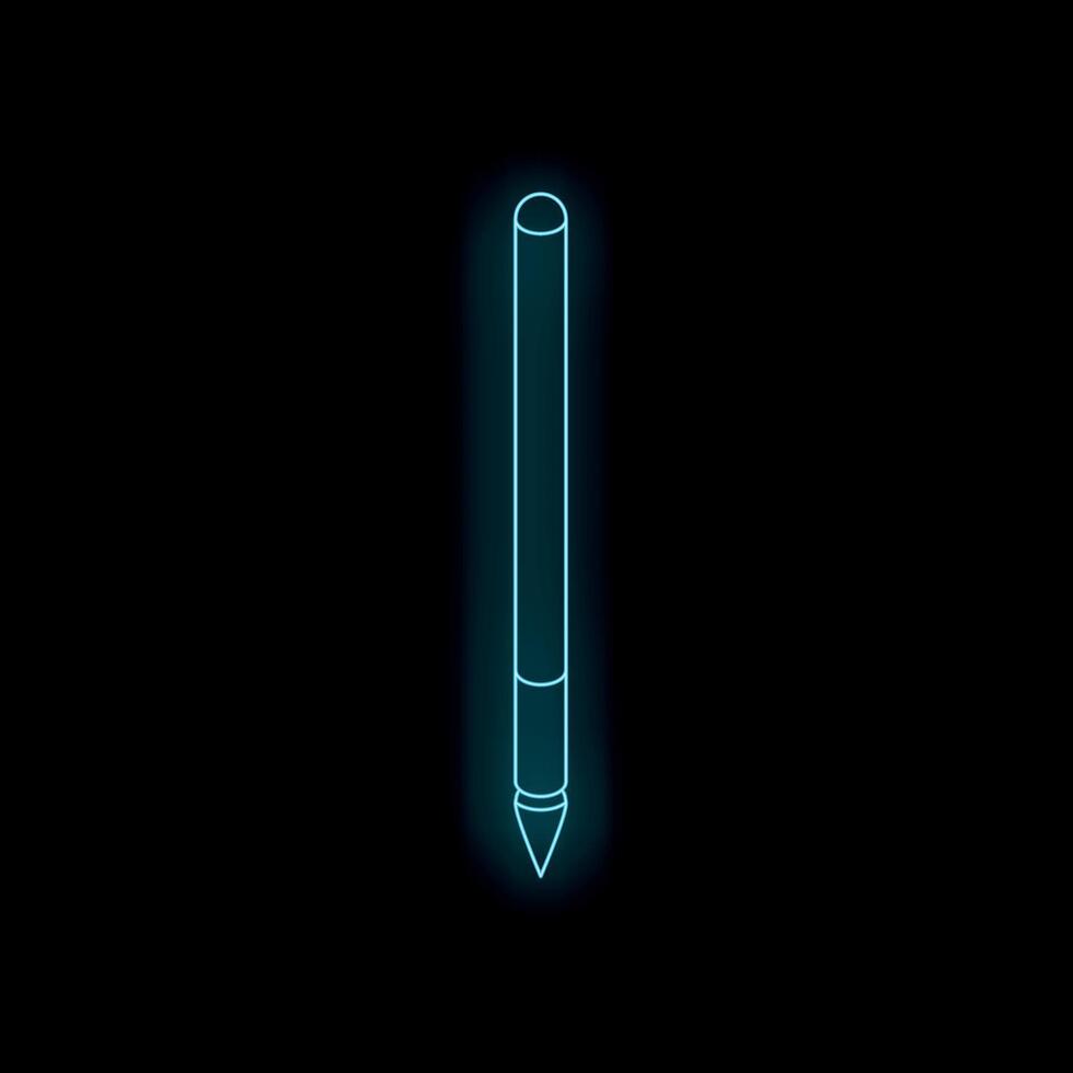 Neon blue stylus touchscreen pen glowing on black background vector