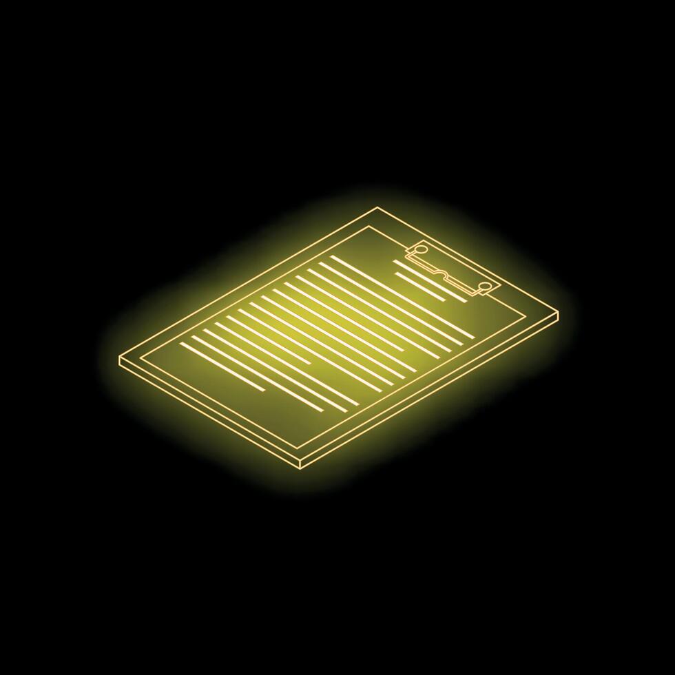 Neon yellow clipboard showing contract agreement on black background vector