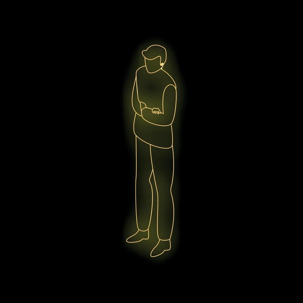 Neon outline of a businessman standing with crossed arms vector