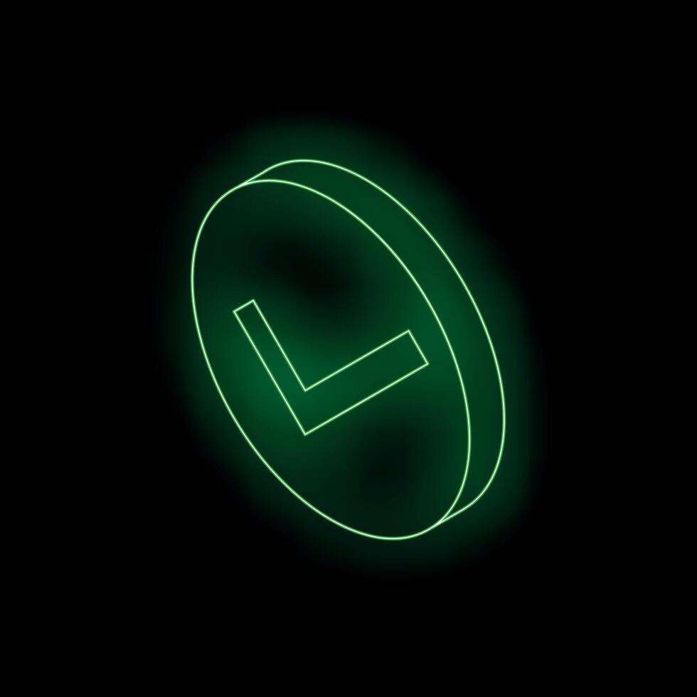 Green neon check mark symbol glowing in the dark vector