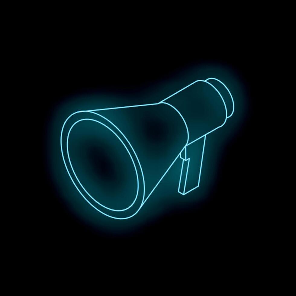 Neon megaphone glowing on dark background symbolizing communication vector