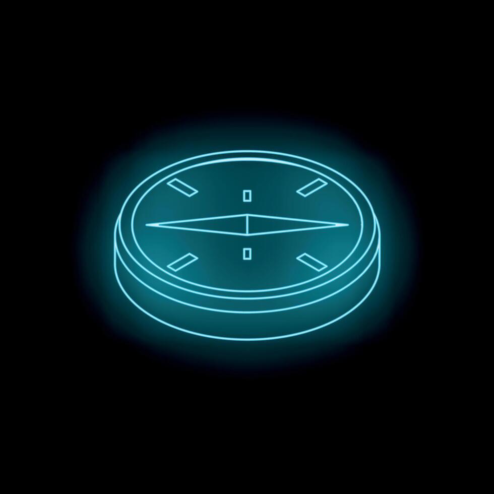 Blue neon compass showing direction on black background vector