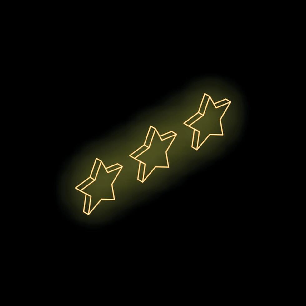 Three dimensional neon stars ascending from left to right on black background vector