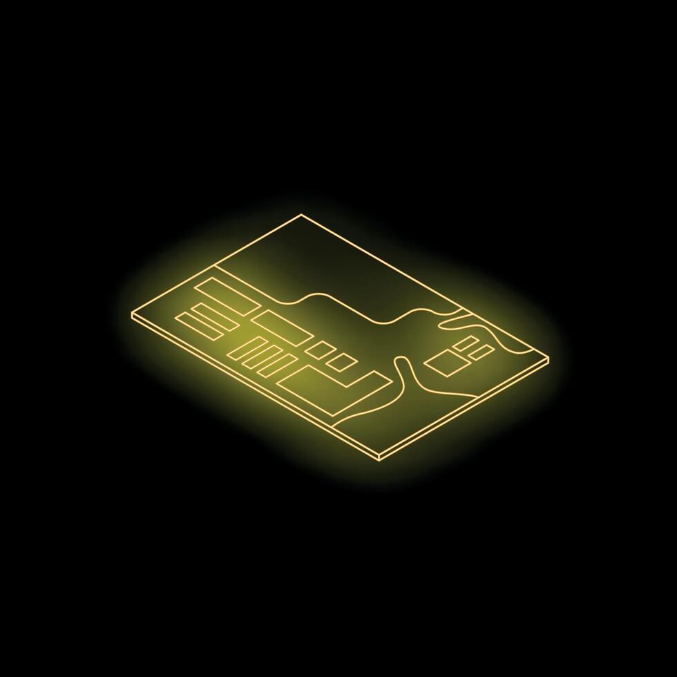 Neon yellow city map glowing on dark background vector
