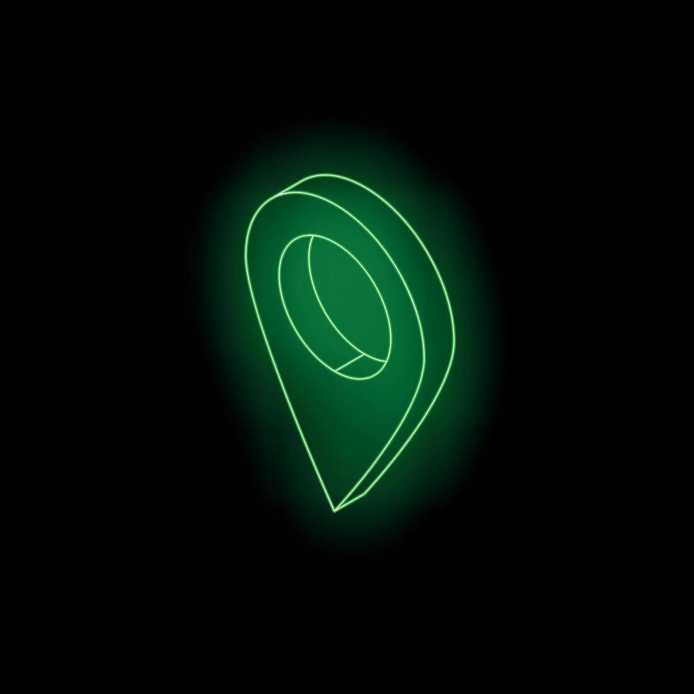 Green neon map pin glowing in the dark vector