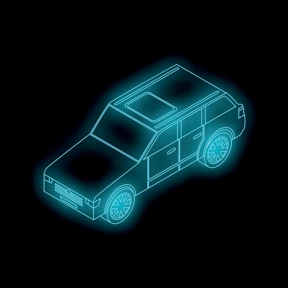 Blue neon wireframe crossover car shining in the dark vector