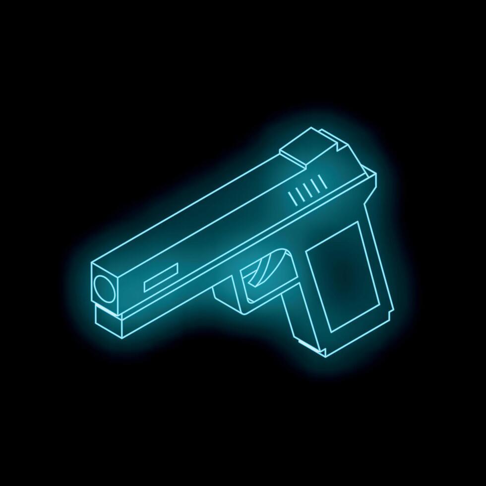 Neon blue outline of a pistol glowing on black background vector