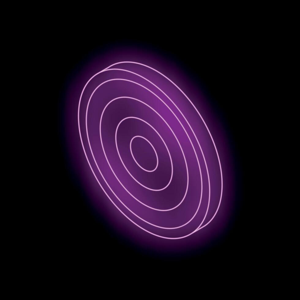 Purple neon target glowing on black background vector