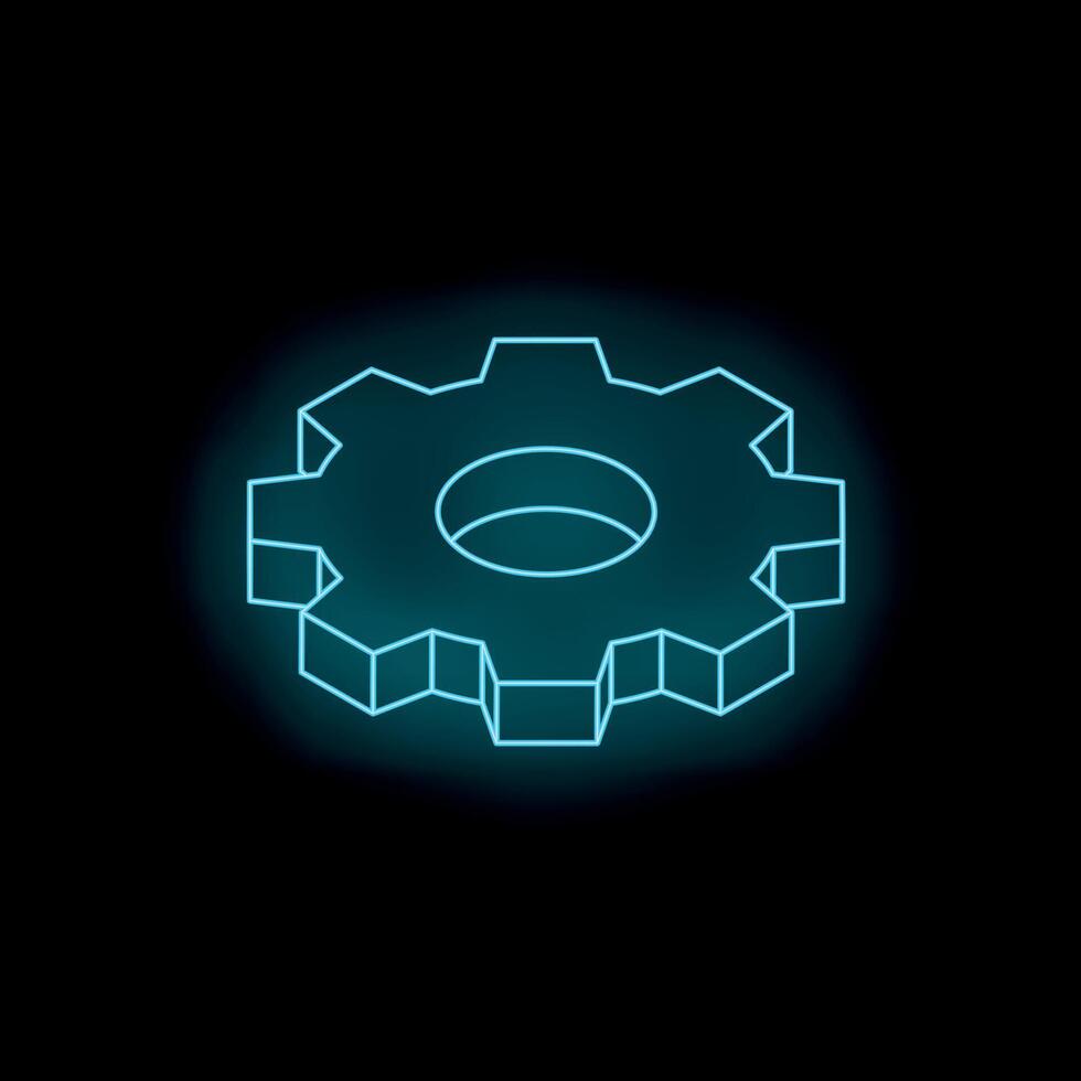Glowing neon gear wheel is rotating on black background vector
