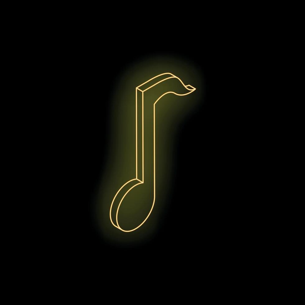 Golden neon musical note shining on black background vector