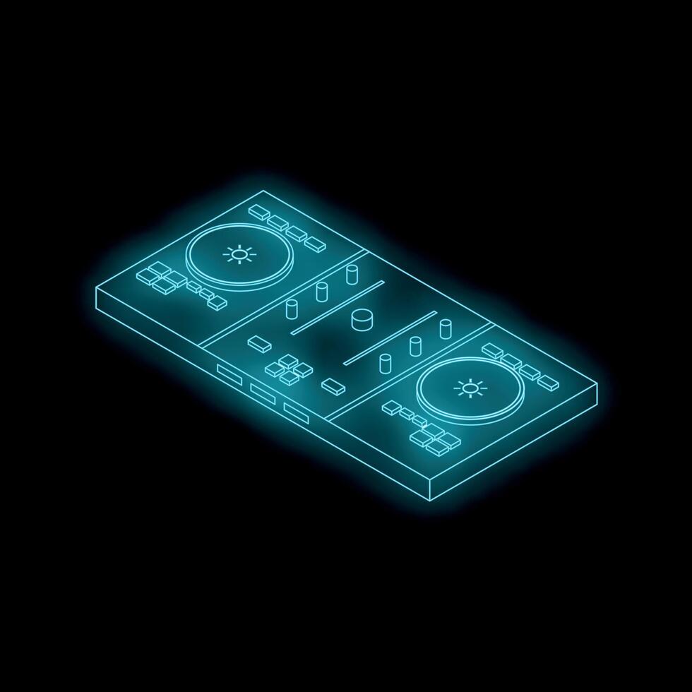 Neon blue dj console mixing desk isometric illustration on black background vector