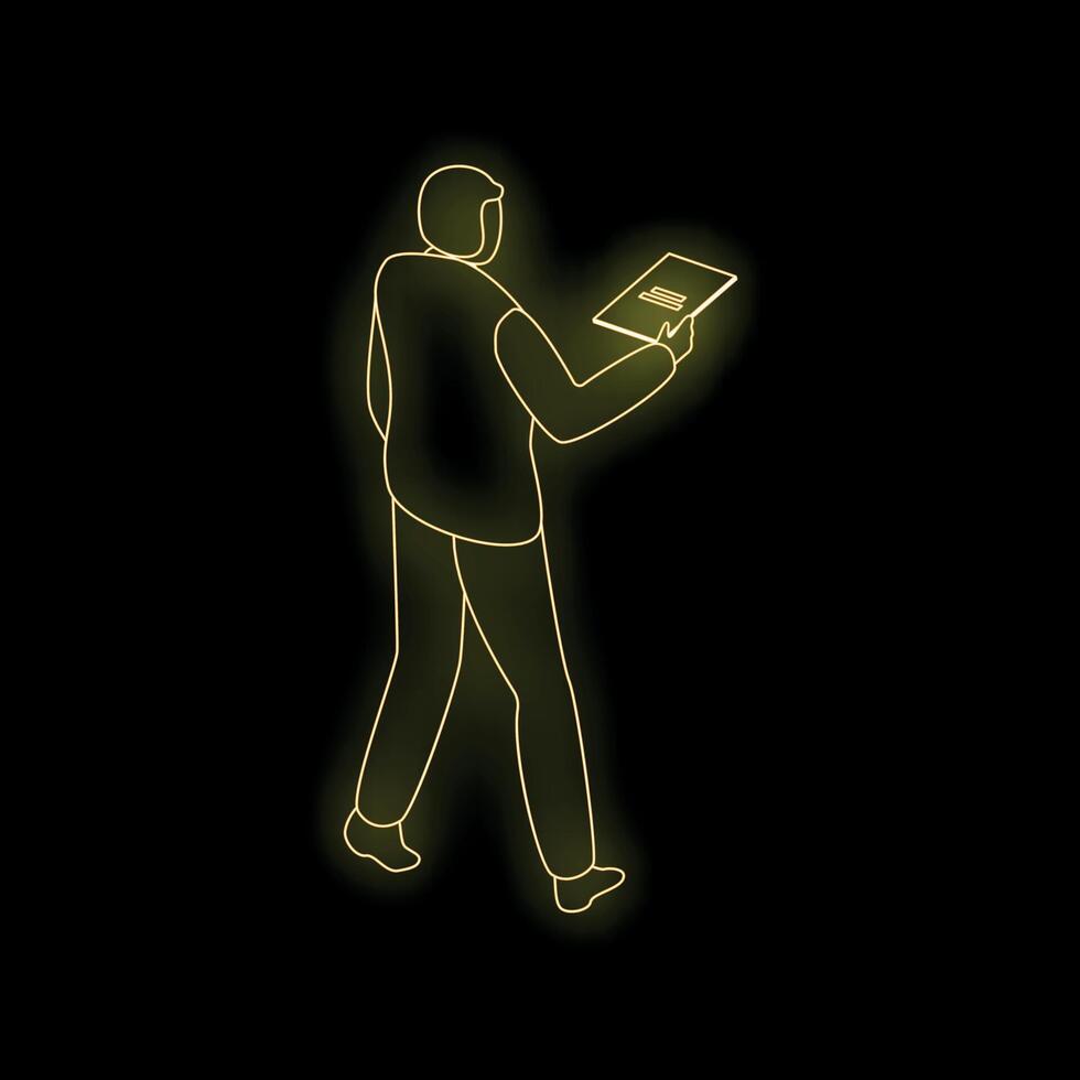 Businessman walking and reading document in neon light vector