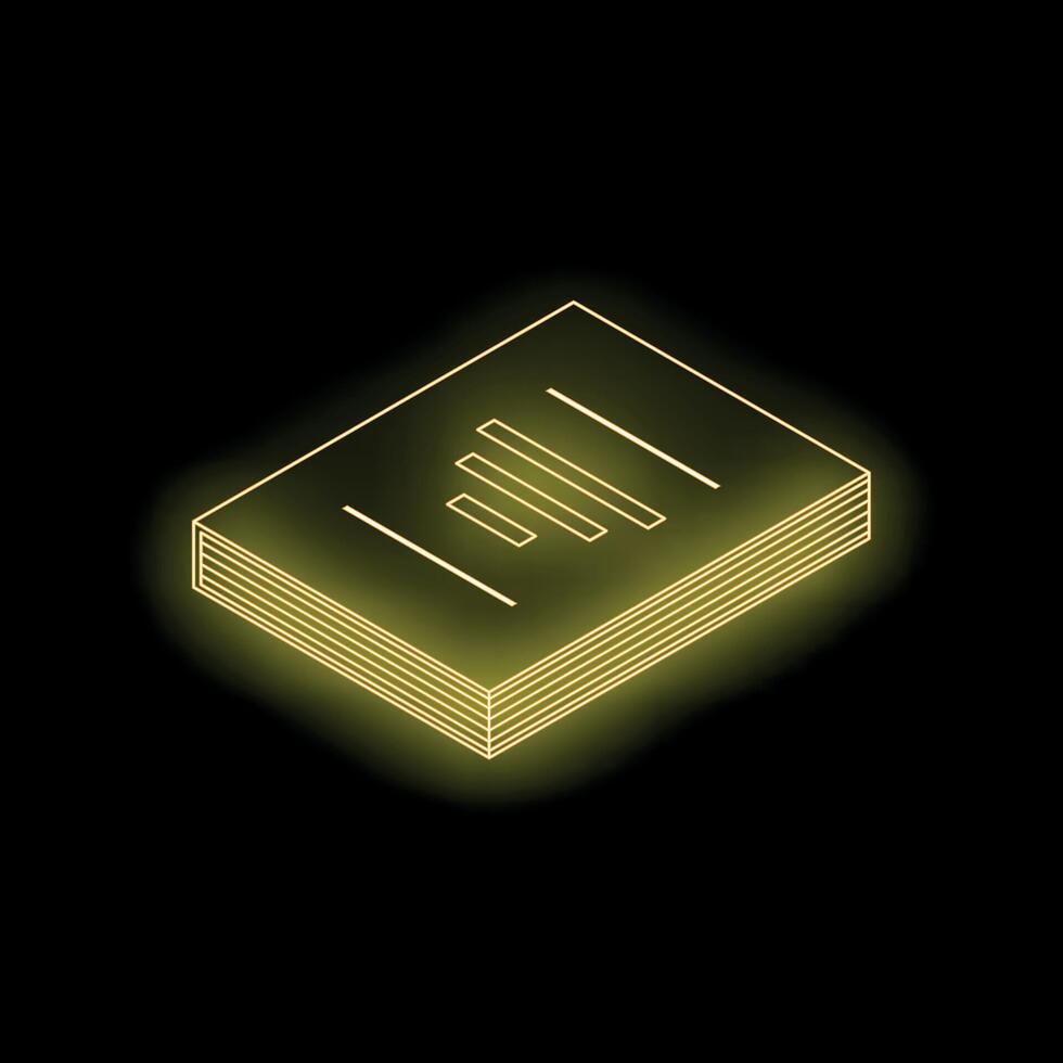 Neon yellow document file glowing on black background vector