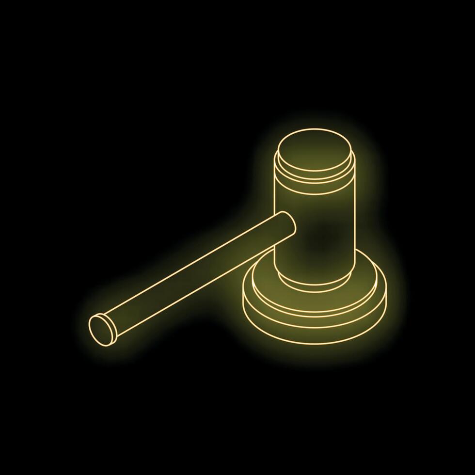 Neon gavel striking surface representing justice concept vector