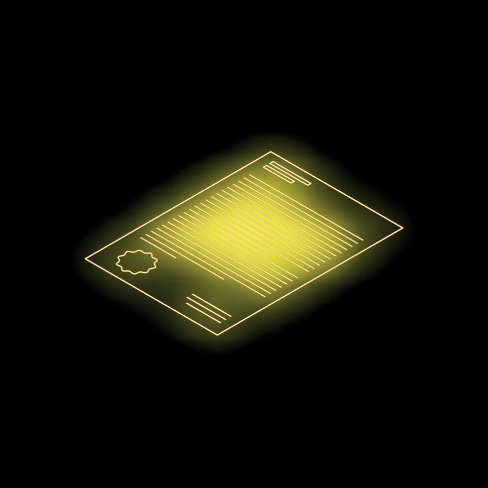 Glowing neon yellow legal document icon graphic on black background vector
