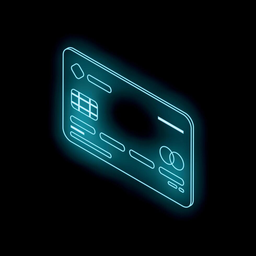 Glowing neon credit card floating on black background vector