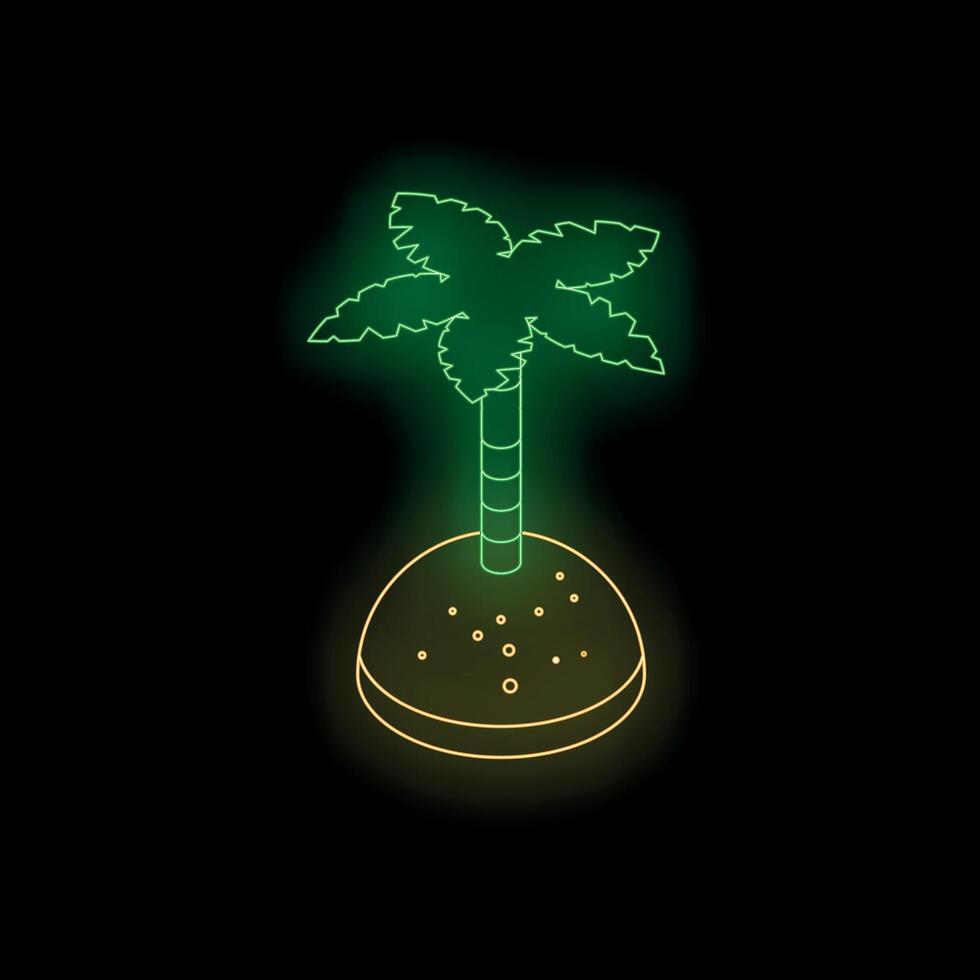 Glowing neon palm tree on a deserted island at night vector