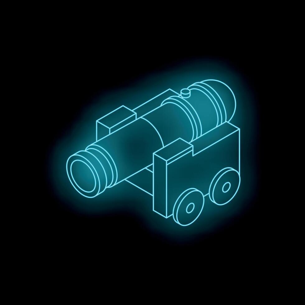 Blue neon glowing cannon on black background isometric view vector