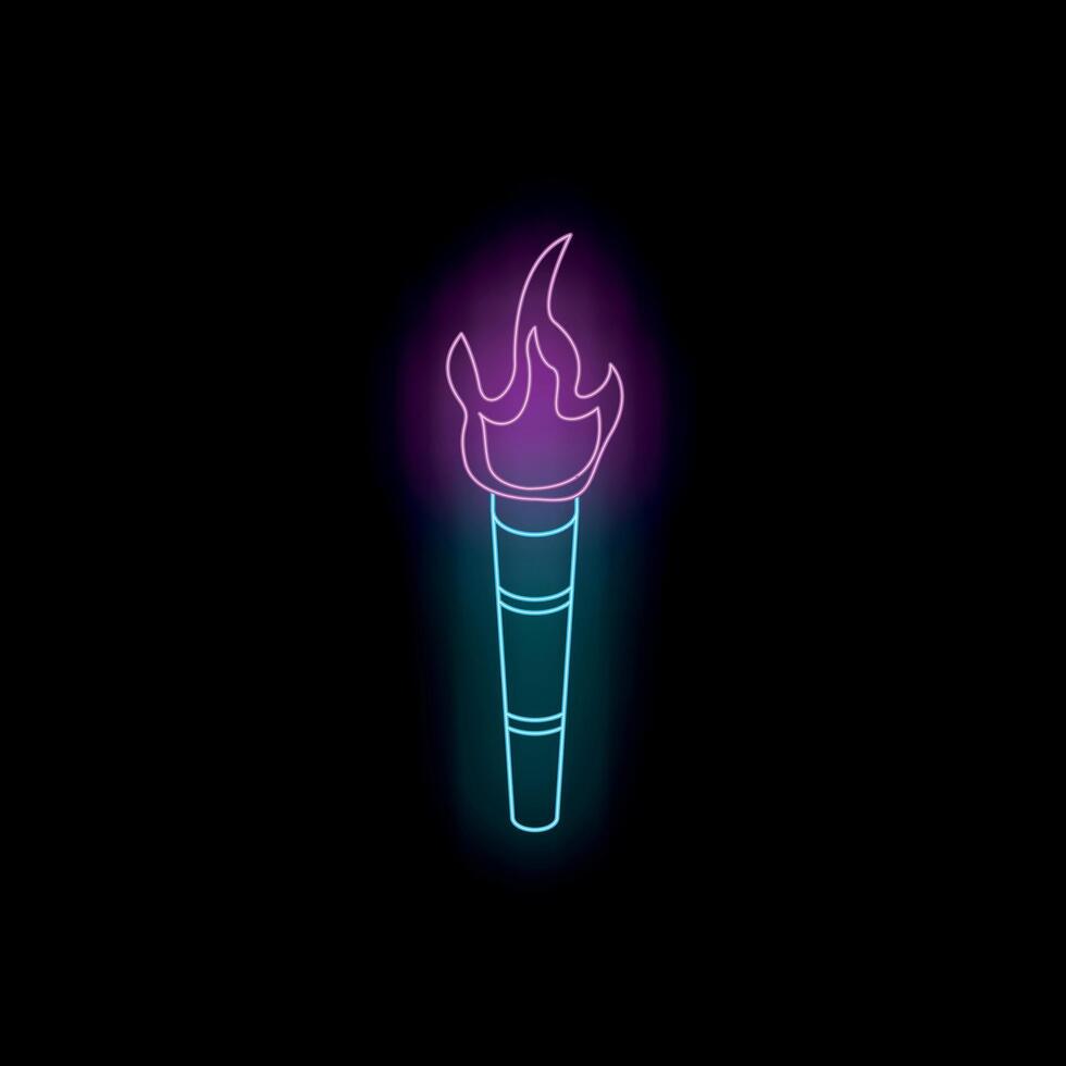 Neon torch burning with blue and pink light on black background vector