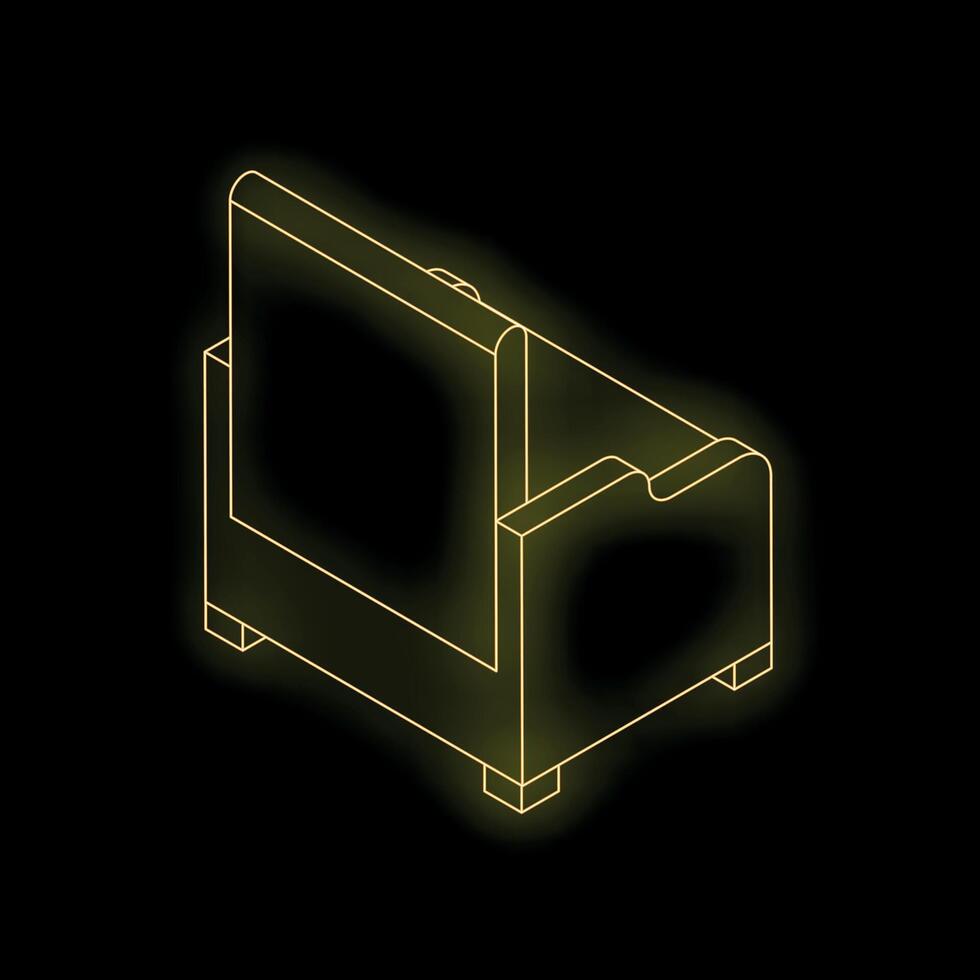 Neon yellow sofa shining on dark background vector