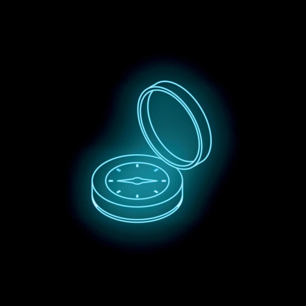 Neon style icon of open compass showing direction vector
